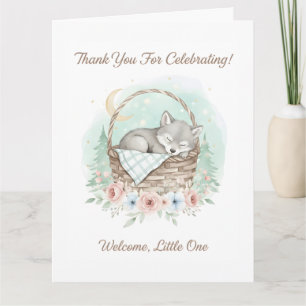 Carte De Remerciements Adorable bébé loup duveteux Baby Shower