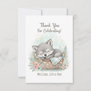 Carte De Remerciements Adorable bébé loup duveteux Baby Shower
