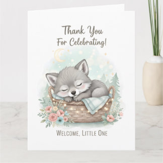 Carte De Remerciements Adorable bébé loup duveteux Baby Shower