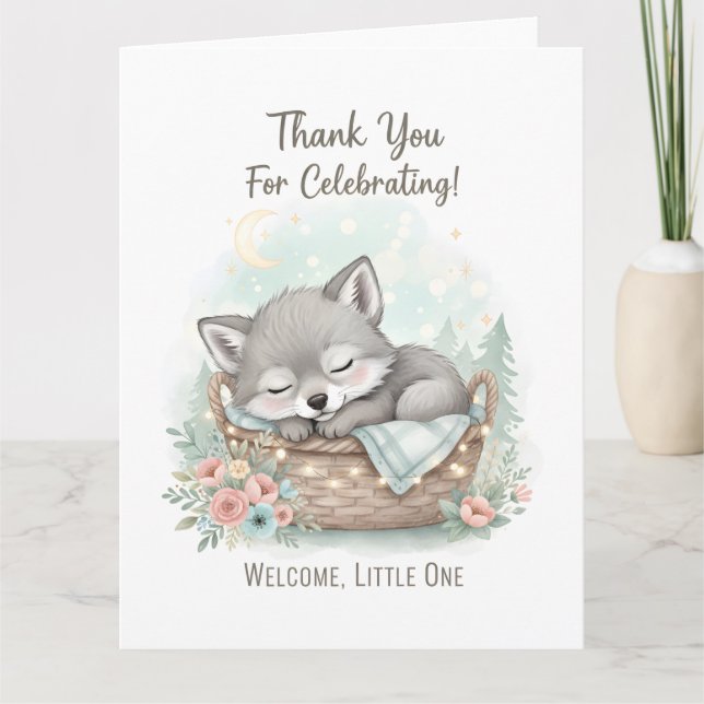 Carte De Remerciements Adorable, fluffy baby wolf  Baby Shower  (Devant)