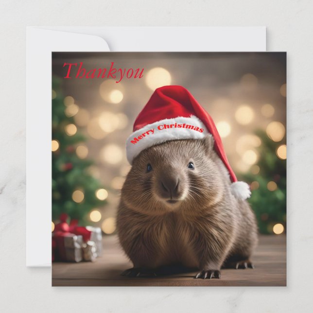 Carte De Remerciements adorable Noël Wombat, (Devant)