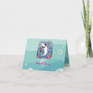 Carte De Remerciements Adorable Requin Kawaii Sous Le Baby shower Marin