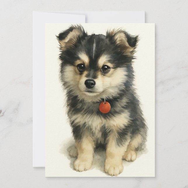 Carte De Remerciements Adorable Watercolor Pomchi Puppy  (Devant)