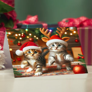 Carte De Remerciements Adorables chatons avec le Père Noël et chapeaux de