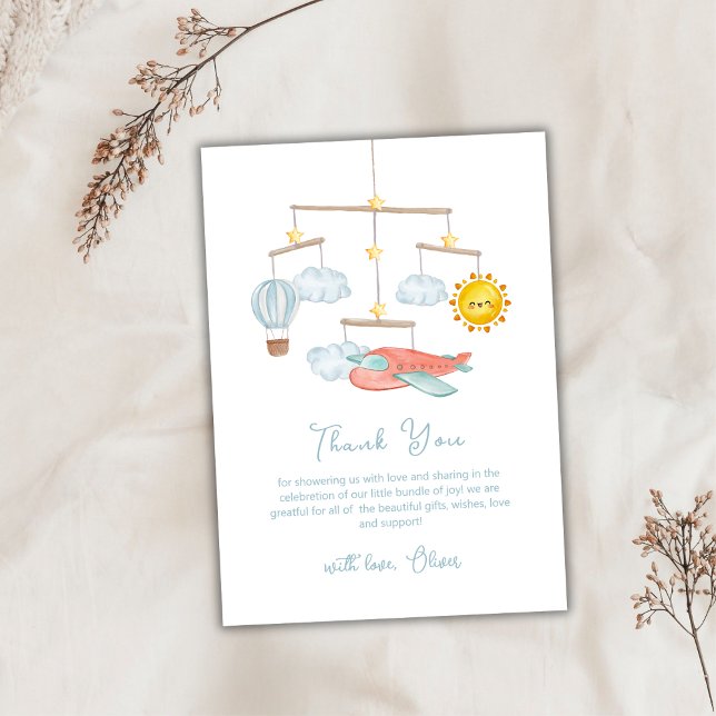 Carte De Remerciements Adventure Airplane Hot Air Balloon Baby Shower  (Adventure Airplane Hot Air Balloon Baby Shower Thank You Card)