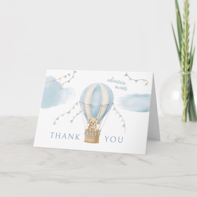 Carte De Remerciements Adventure Await Teddy Bear Baby shower de ballon (Devant)