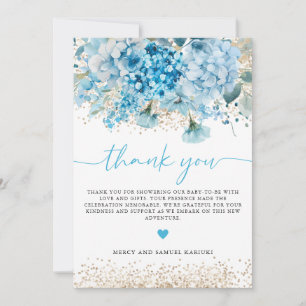 Carte De Remerciements Affiche de bienvenue de Baby shower Floral Blue Go