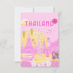 Carte De Remerciements Affiche de voyage à Bangkok Thaïlande Art rétro