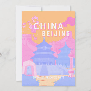 Carte De Remerciements Affiche de voyage à Pékin Chine Pastel rose et b
