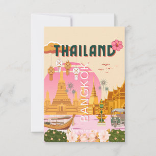 Carte De Remerciements Affiche de voyage rétro vintage Bangkok Thaïlande