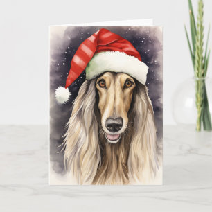 Carte De Remerciements Afghan Hound Chien Noël Père Noël Paws Festival