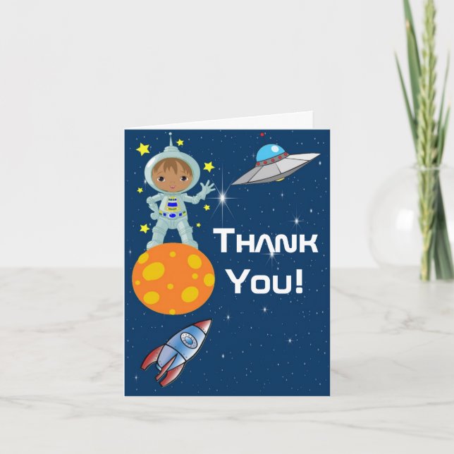 Carte De Remerciements African American Boy Astronaute Thank You Note (Devant)