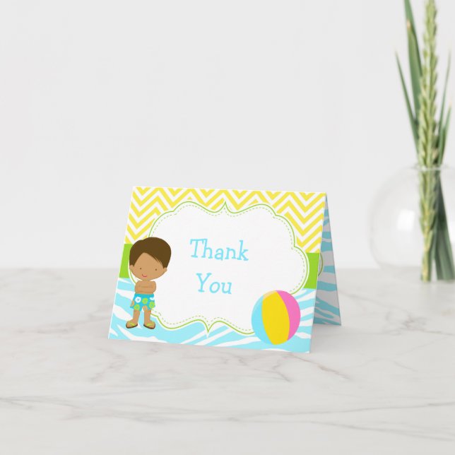 Carte De Remerciements African American Boy Pool Party Bash Party (Devant)