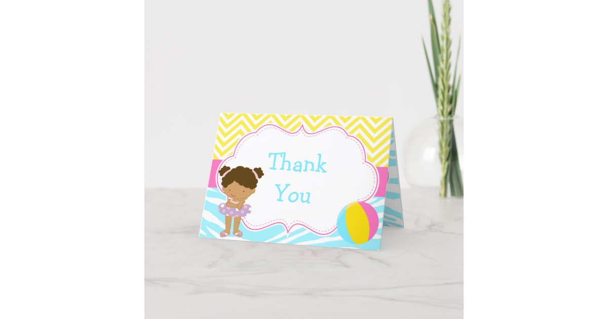 Carte De Remerciements African American Girl Pool Party Bash Zazzle Fr