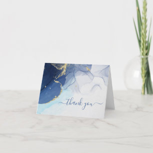 Carte De Remerciements Agate Abstrait bleu et or Double