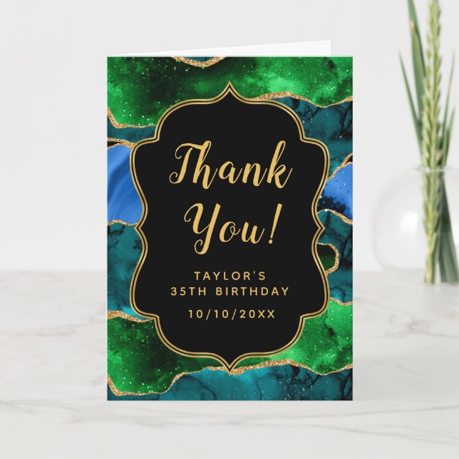 Carte De Remerciements Agate de paon bleu et vert Anniversaire (Devant)