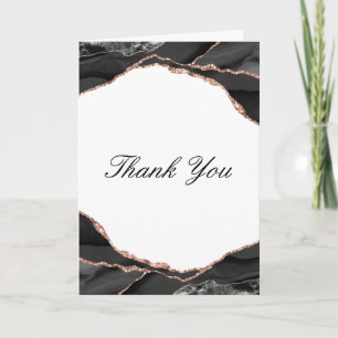 Carte De Remerciements Agate Noir Blanc Rose Or Feuille Mariage Photo