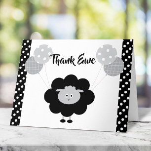 Carte De Remerciements Agneau Noir Blanc Sexe Neutre Baby shower mignon