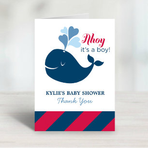 Carte De Remerciements Ahoy, c'est un Baby shower de baleines nautiques d