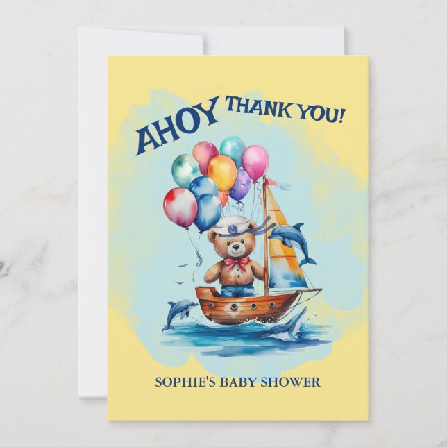Carte De Remerciements Ahoy C'Est Un Garçon Baby shower À Thème Nautique (Devant)