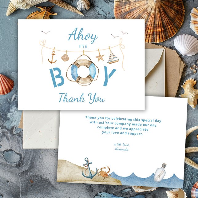 Carte De Remerciements Ahoy nautique C'est un Baby shower garçon (Créateur téléchargé)