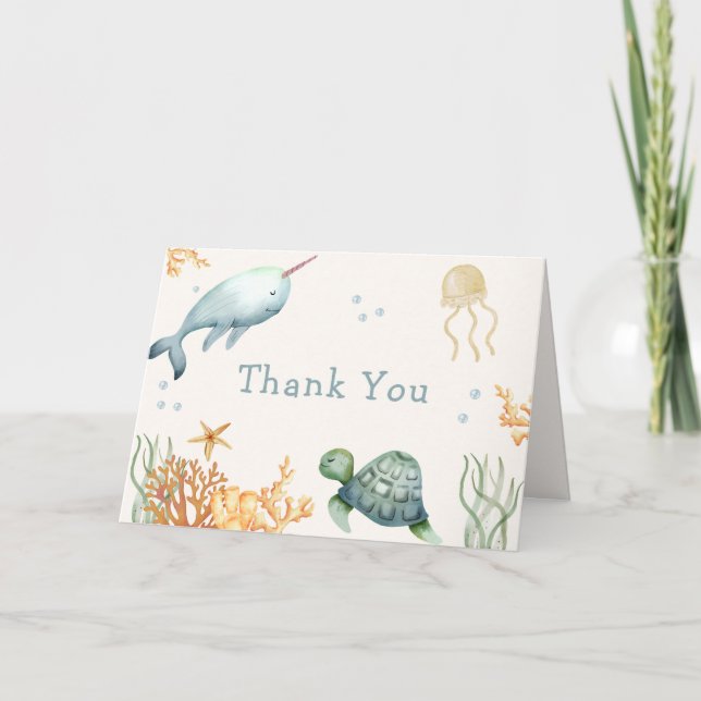 Carte De Remerciements Ahoy Neutre Sous Le Baby shower Des Baleines De Me (Devant)