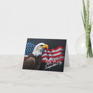 Carte De Remerciements Aigle chauve avec drapeau américain Art du 4 juill