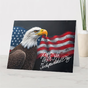 Carte De Remerciements Aigle chauve avec drapeau américain Art du 4 juill