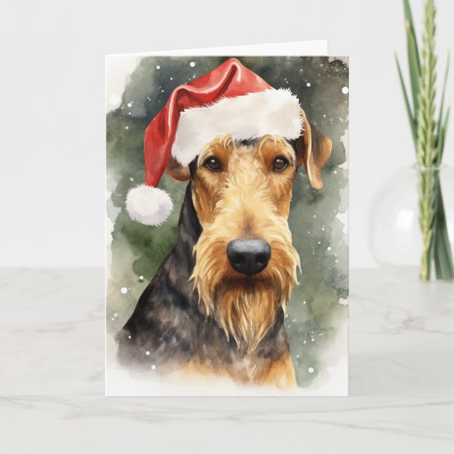 Carte De Remerciements Airedale Chien Noël Père Noël Paws Festival (Devant)