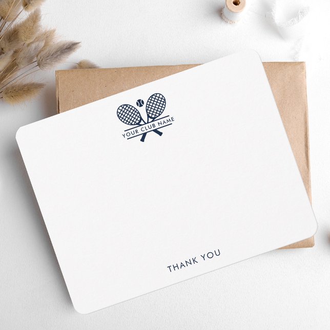 Carte De Remerciements Ajouter Votre Nom Club Tennis Sports Marine Blue (Custom Lawn Tennis Club Racket Motif Thank You Card)