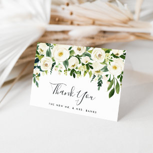 Carte De Remerciements Alabaster Floral Aquarelle verte et blanche