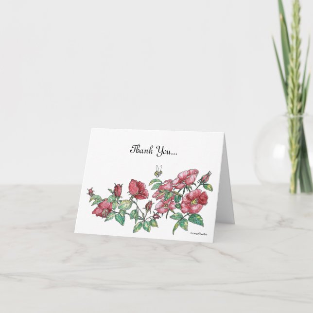 Carte De Remerciements Alaska Sitka Rose avec Aquarelle Bumble Bee Conçu (Devant)