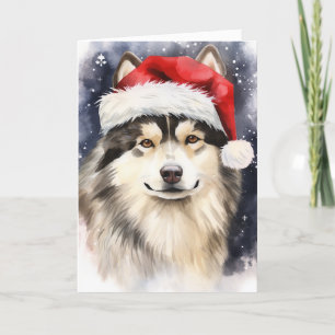 Carte De Remerciements Alaskan Malamute Chien Noël Père Noël Paws Festif