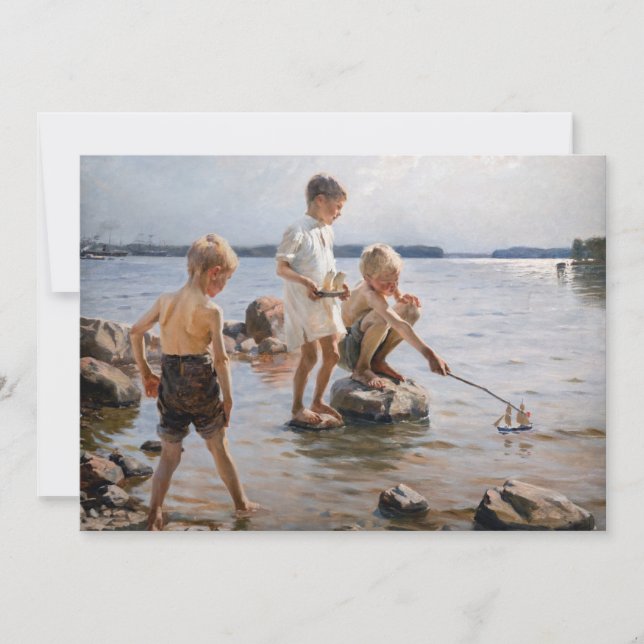 Carte De Remerciements Albert Edelfelt - Garçons jouant sur le rivage Inv (Devant)