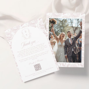 Carte De Remerciements Album de photos à code QR Blush Pink Monogramme de