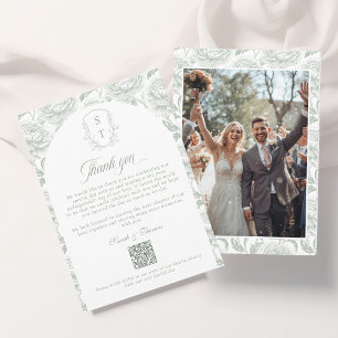 Carte De Remerciements Album de photos avec monogramme de crête Vert saug