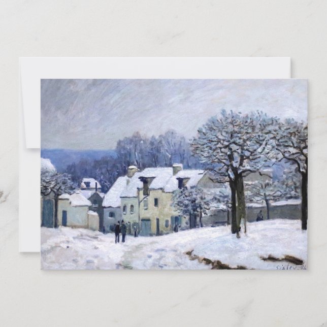 Carte De Remerciements Alfred Sisley - Place Chenil à Marly, Effet Neige (Devant)