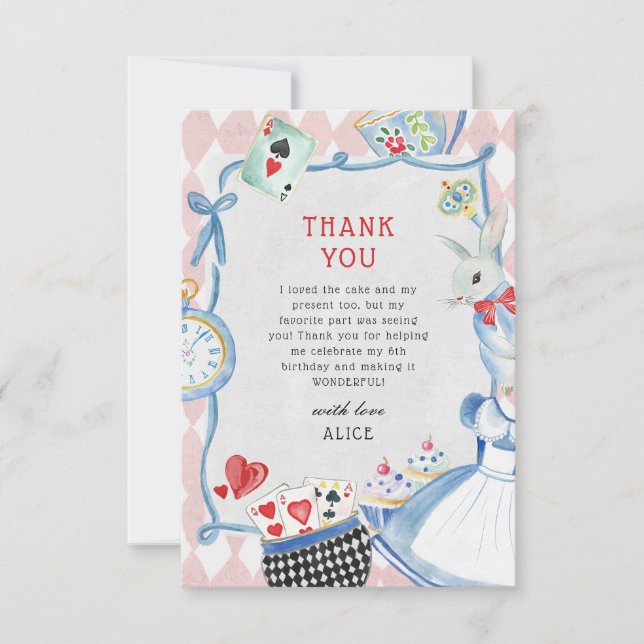 Carte De Remerciements Alice au pays des merveilles Anniversaire (Devant)
