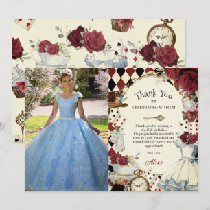 Carte De Remerciements Alice au pays des merveilles Fleur Sweet 16 Photo 