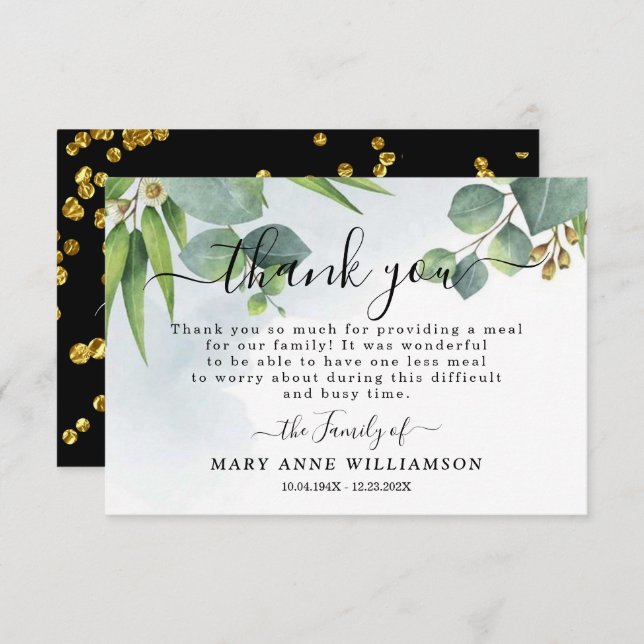 Carte de remerciements alimentaire funéraire Eucal (Devant / Derrière)