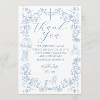 Carte De Remerciements All Blue Toile Boy Baptism Elegant Digital