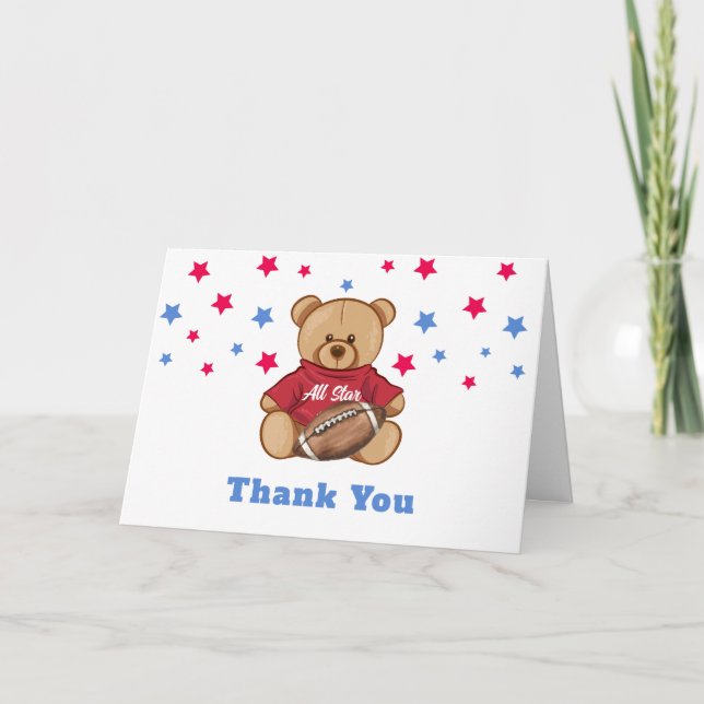 Carte De Remerciements All Star Teddy Bear Football Sport Baby Shower  (Devant)