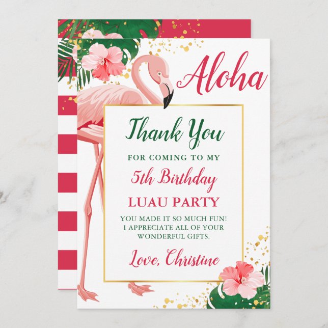 Carte De Remerciements Aloha Flamant Rose Floral Fête d'anniversaire (Devant / Derrière)
