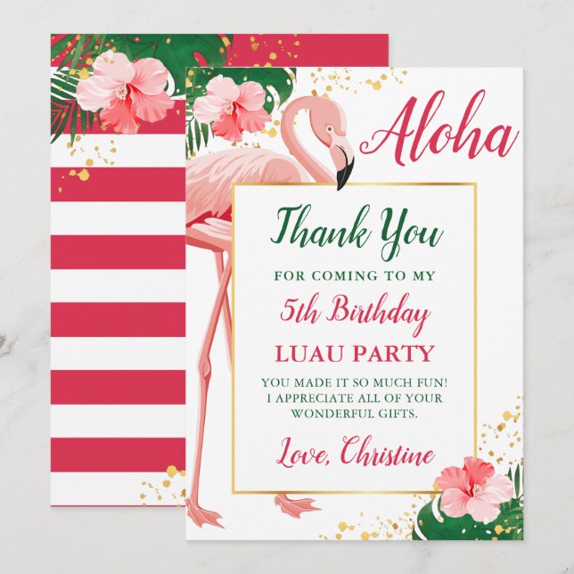 Carte De Remerciements Aloha Flamant Rose Tropical Fleur Anniversaire (Devant / Derrière)