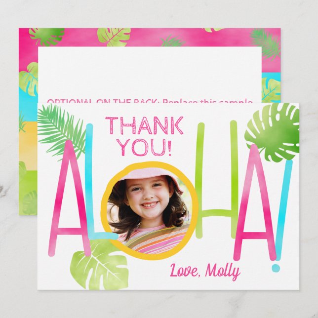 Carte De Remerciements Aloha Luau Anniversaire Photo tropicale (Devant / Derrière)