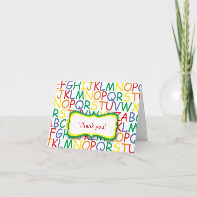 Carte De Remerciements Alphabet Birthday Thank You Note / kids stationery (Devant)