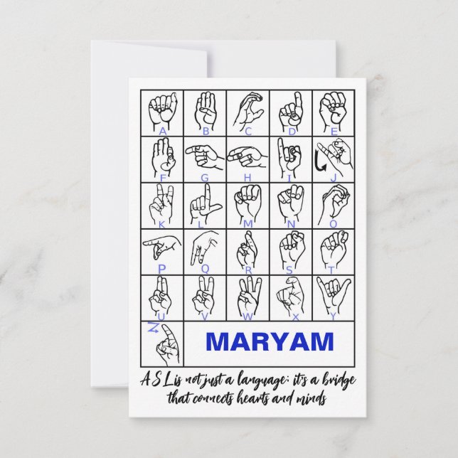 Carte De Remerciements Alphabet de Langue des Signes Américaine, ASL Sour (Devant)