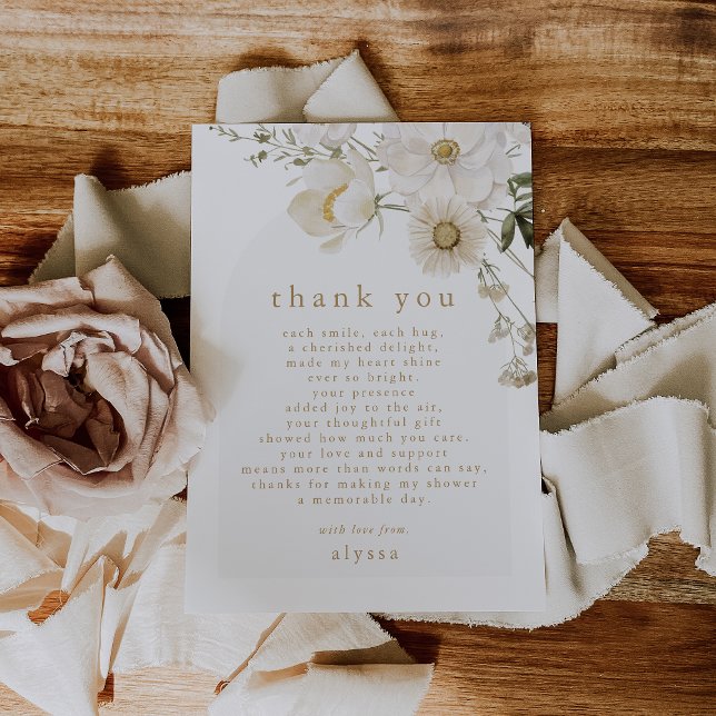 Carte De Remerciements ALYSSA Floral Summer Boho Wild Flower Baby shower (ALYSSA Floral Summer Boho Wild Flower Baby Shower Thank You Card)