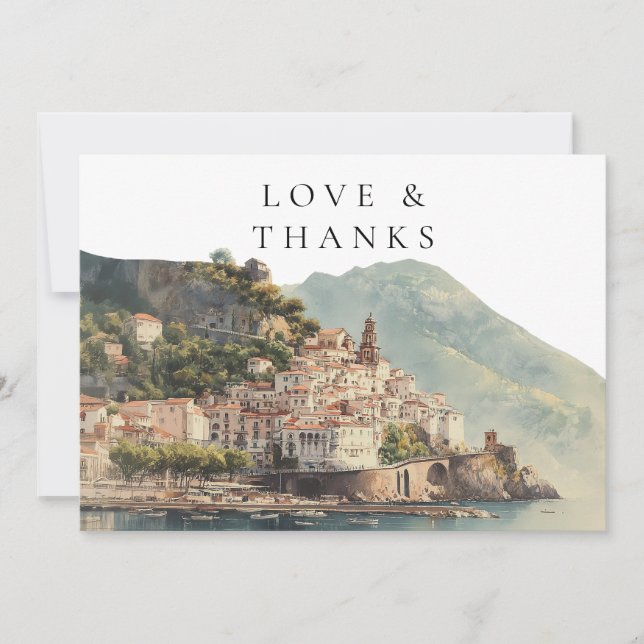 Carte De Remerciements Amalfi Coast Italy Watercolor Wedding Photo (Devant)