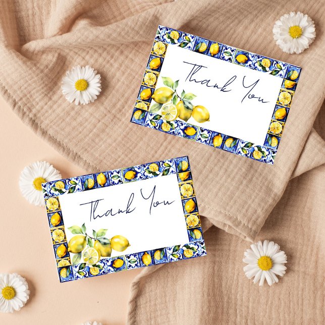 Carte De Remerciements Amalfi Positano tuiles bleues citrons douche nupti (Amalfi Positano blue tiles and lemons thank you card for bridal shower wedding thank you card)